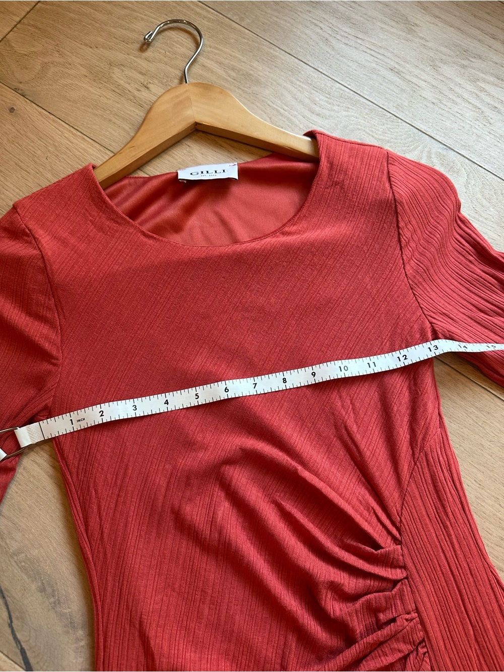 Gilli Red Long Sleeve Ruched Side Ribbed Dress - Picture 3 of 6